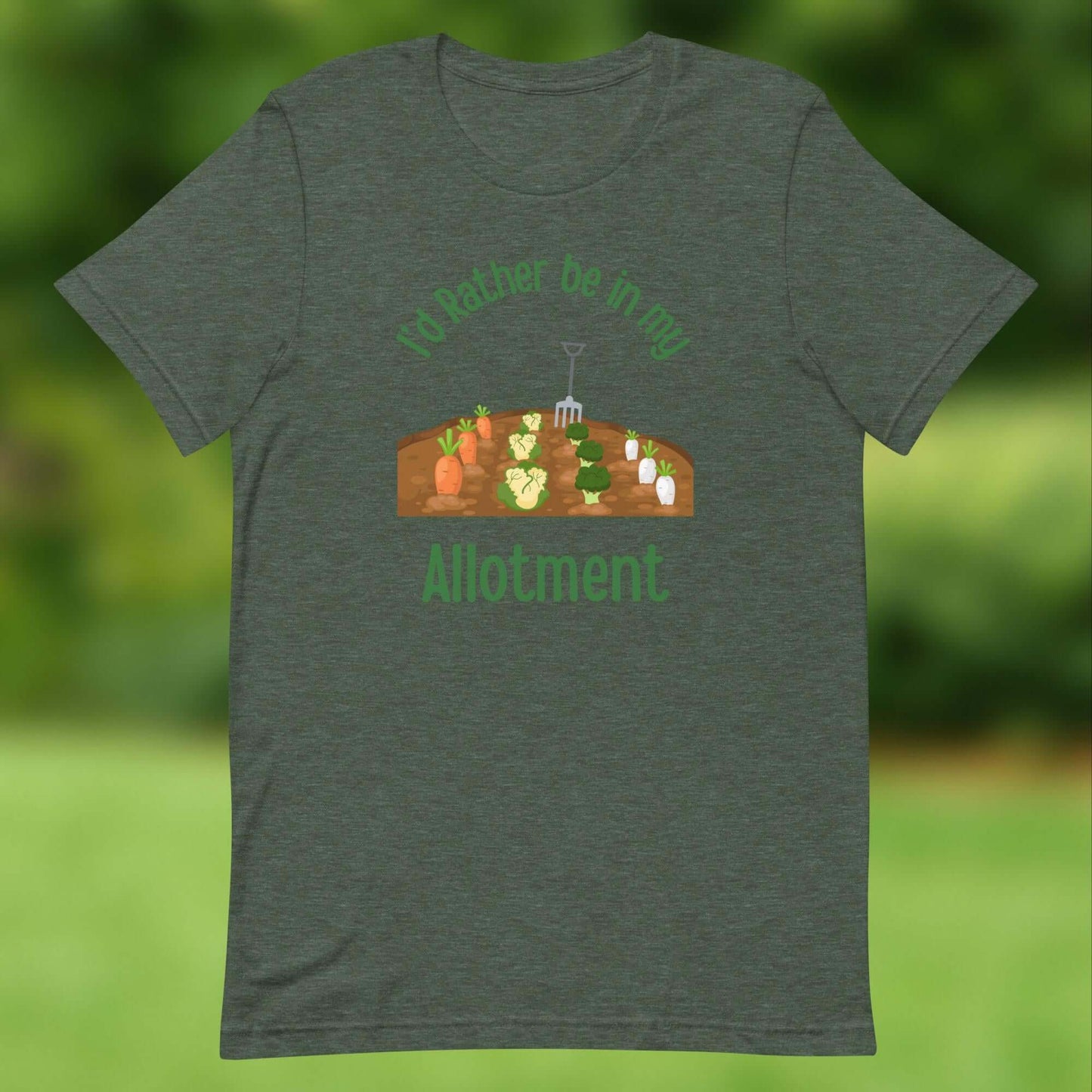 I’d Rather Be in My Allotment T-Shirt – Gardening & Allotment Lovers Tee Show off your love for allotment life with this I’d Rather Be in My Allotment T-shirt. Featuring a fun and colourful vegetable patch design, it’s the perfect tee for gardeners, growe