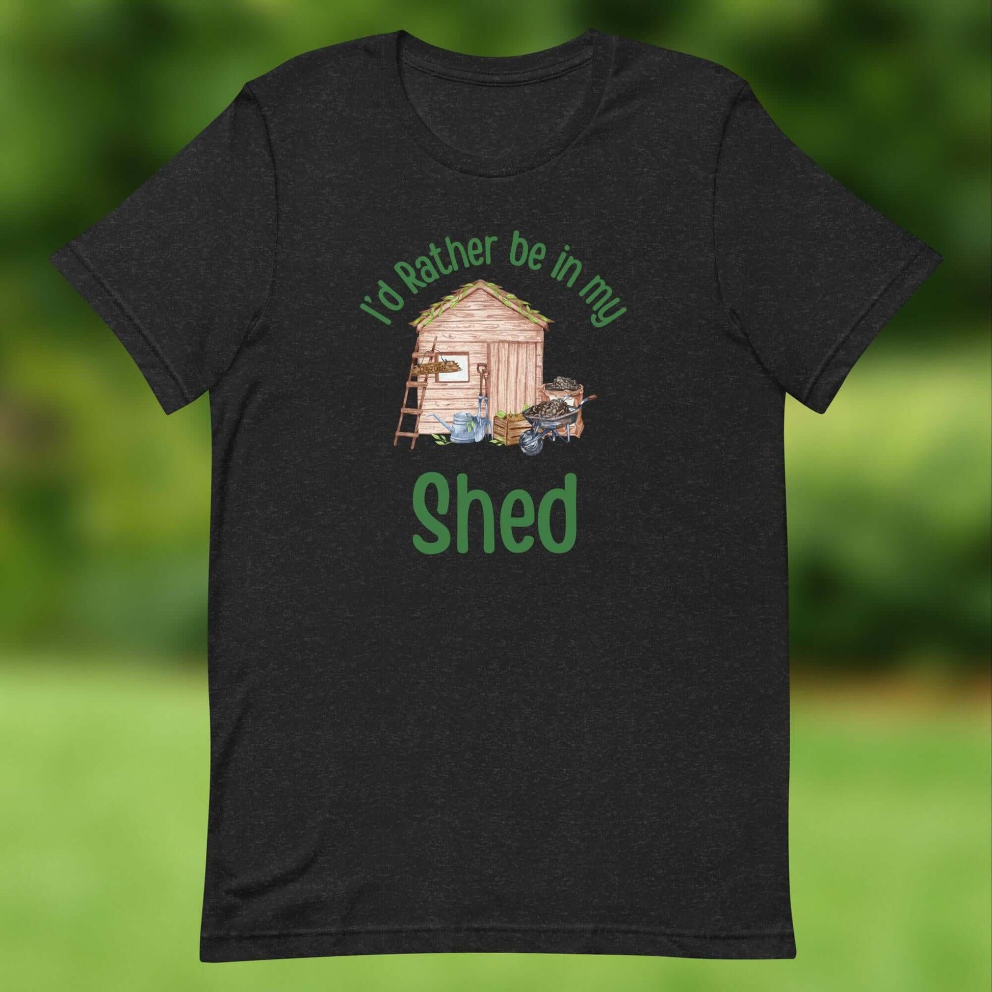 I’d Rather Be in My Shed T-Shirt – Garden & DIY Lover Tee Step into comfort and show off your love for the shed with our I’d Rather Be in My Shed T-Shirt. Designed for garden and DIY enthusiasts, this rustic illustration features a wooden shed, tools, and