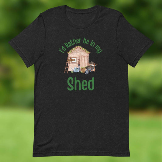 I’d Rather Be in My Shed T-Shirt – Garden & DIY Lover Tee Step into comfort and show off your love for the shed with our I’d Rather Be in My Shed T-Shirt. Designed for garden and DIY enthusiasts, this rustic illustration features a wooden shed, tools, and