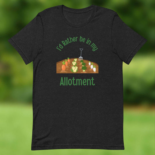 I’d Rather Be in My Allotment T-Shirt – Gardening & Allotment Lovers Tee Show off your love for allotment life with this I’d Rather Be in My Allotment T-shirt. Featuring a fun and colourful vegetable patch design, it’s the perfect tee for gardeners, growe